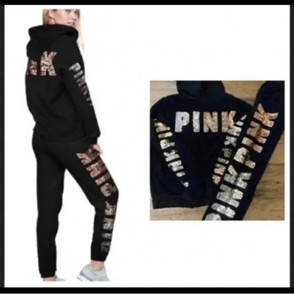 VS PINK OMBRÉ BLING HOODIE /  JOGGERS OUTFIT XS - Picture 1 of 12